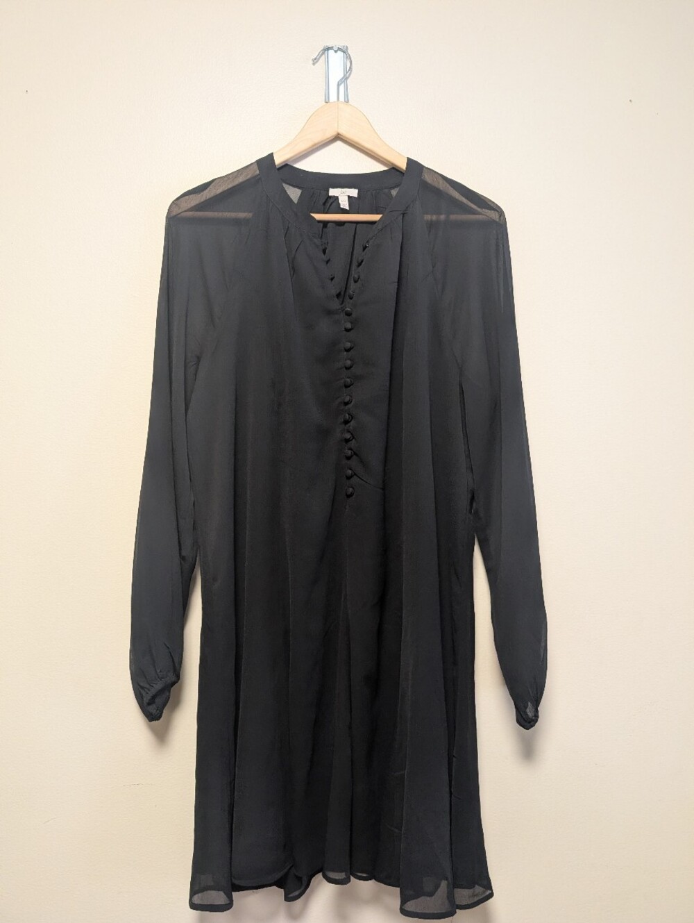 Joie Black Sheer Sleeve Button Front Shift Dress Large